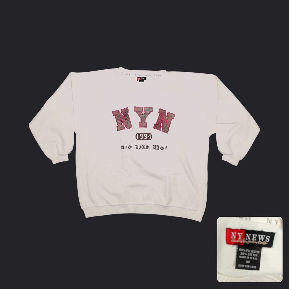 Vintage 90s NY News Reverse Fleece Slouchy Oversized Sweatshirt Womens XL